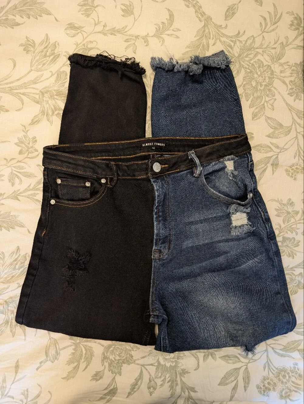 Almost Famous Black and Blue Two-Tone Skinny Jeans with Ripped Details